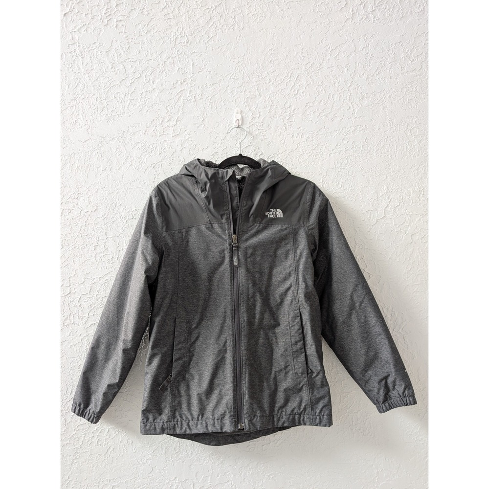 The North Face Hooded Jacket Boys L 14/16 Gray Sherpa Fleece Lined Full Zip